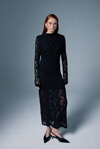 Sateen Lace Dress - Black