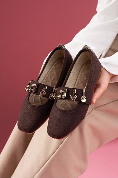 FUGA MODA Melora Brown Suede Gold Note Accessory Strap Ballerinas
