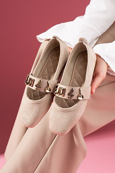 FUGA MODA Melora Bež Antilop Zlatna Nota sa Dodatnim Trakom Baletanke