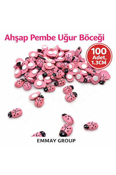İthal Yapışkanlı Ahşap Pembe Uğur Böceği, 1.3cm, 100 Adet