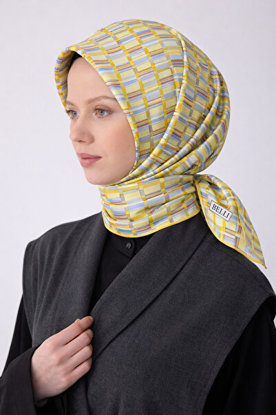 Belli Tivil Pure Silk Scarf 4302 - 52 Oil Green Geometric Pattern