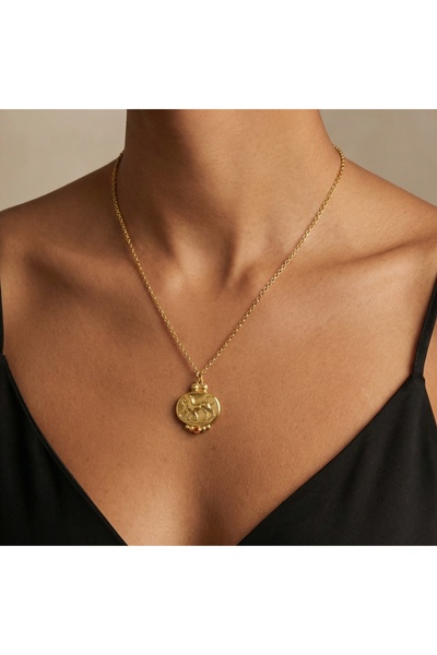 makeitbylove Sultan El Yapımı Turuncu Topaz Aslan Sikke Kolye Ucu, Cesaret Se...