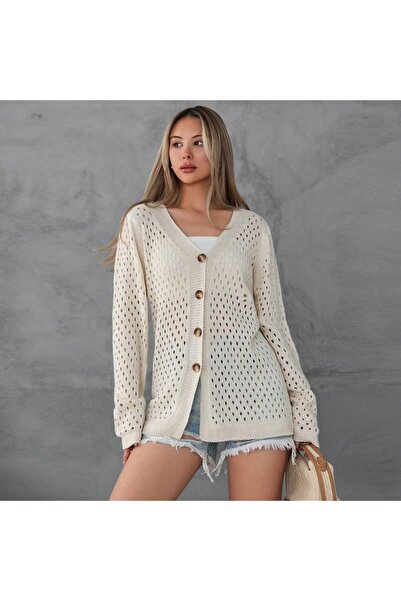 ÖZKURTOĞLU COLLECTİON Button Detailed Knitwear Summer Cardigan