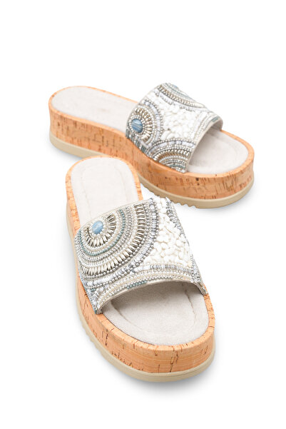 Solo Bag Women's White Floor-Friendly Natural Stone-Looking Colorful Bead Emb...