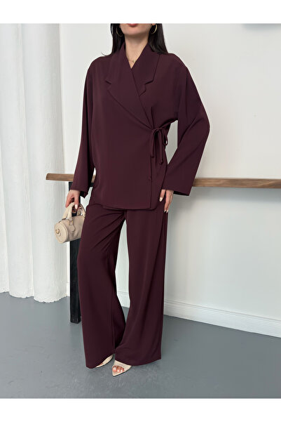 Ekim Store 100% Modal Fabric Tied Oversize Jacket and Trousers Double Set