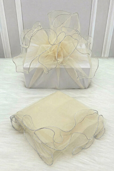 ZEYMERADE تول مزين بالكريمة ذو حواف فضية، حقيبة هدايا للعروس والعريس، للوعد و...