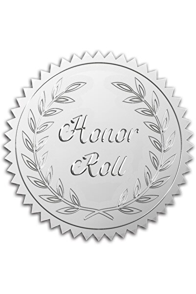 OEM Honor Roll Certificate Stickers - Embossed Seals, Silver, 5 cm - 100 Pieces