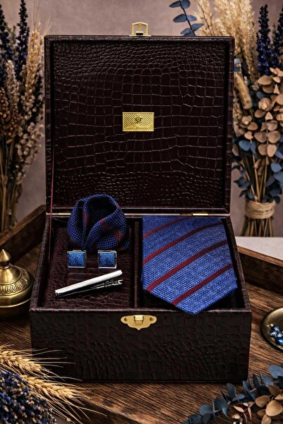 Kravatkolik Burgundy Men's Gift Box - Tie, Handkerchief, Cufflinks, Tie Clip ...
