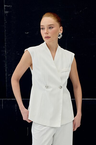 Sateen Anna Striped Vest - Ecru