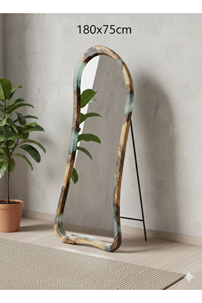 GökçesanSehpa Ahşap & Epoksili Çerçeveli Ayna 180x75 Metal Ayaklı Boy Aynası