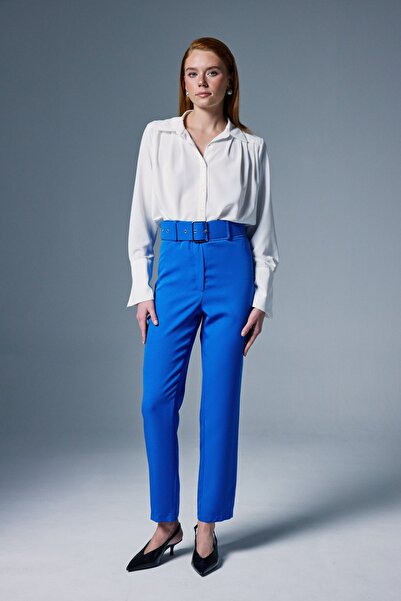 Sateen Ψηλόμεσο παντελόνι με ζώνη - Μπλε