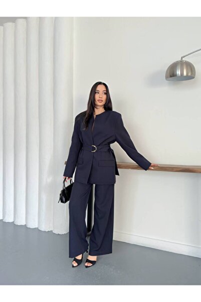 ZF BUTİK Women's Belted Suit with Waist Tie