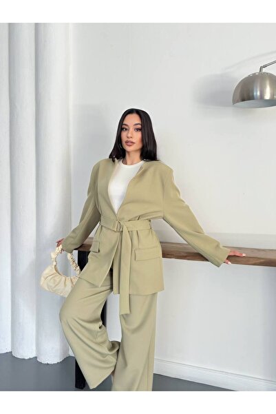 ZF BUTİK Women's Belted Suit with Waist Tie