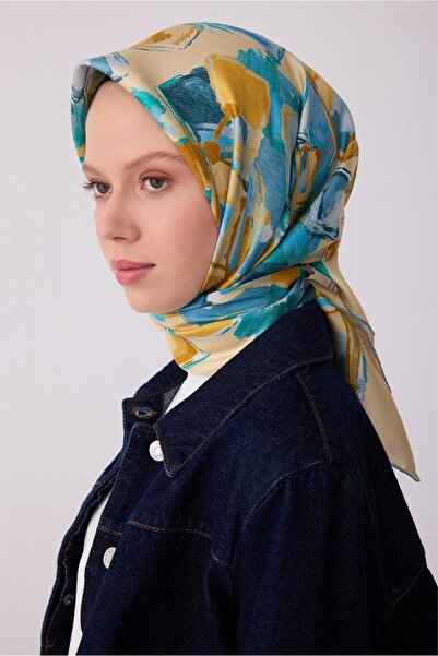 Belli Tivil Saf İpek Eşarp 4310 - 83 Sarı Pastel Desen