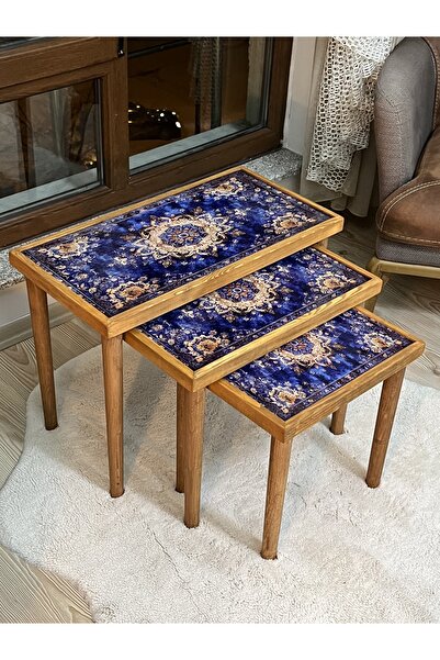 Home Seramik Sehpa Gökyüzü Mühürlü 3 lü Zigon Sehpa Burma