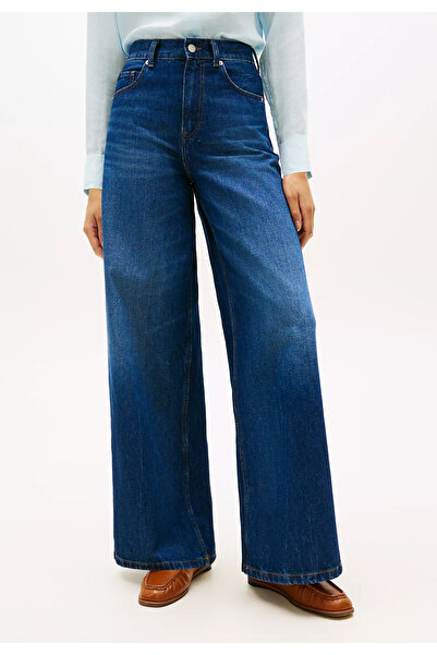 Tommy Hilfiger Women's Loose Fit Wide Leg Denim Navy Blue Jeans Ww0Ww48567-1Bj