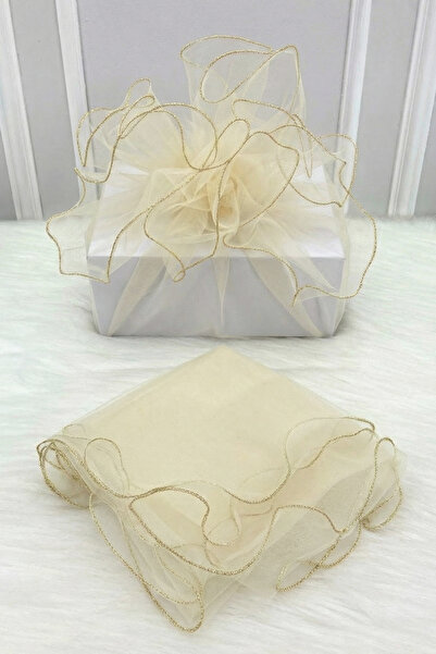 ZEYMERADE تول زخرفي كريمي بحواف ذهبية، هدية زينة للعروس والعريس، هدية زفاف، ح...