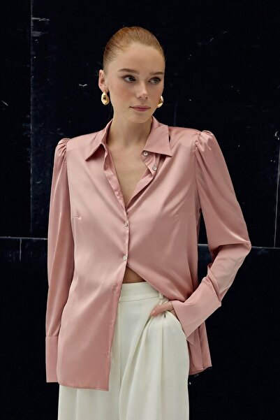 Sateen Padded Satin Shirt - Pink