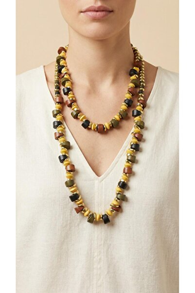 Spazio Etnik Ahşap Boncuk Kolye SARI