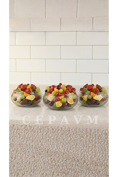 GÜLTEKİN4 3’lü MİNİ 14 Cm Cam Sunum Kasesi – Şeffaf Meyve Tatlı Servis Bowl Seti