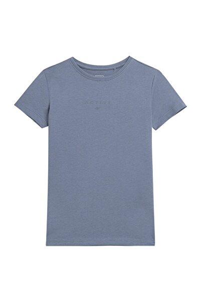 OEM Girls' T-shirt 4F - 100% Cotton, Print, Reflective Elements - Blue, 122 cm