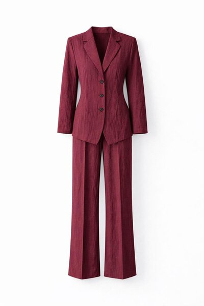 HAZELANNA Burgundy Crinkle Set with Waist Belt