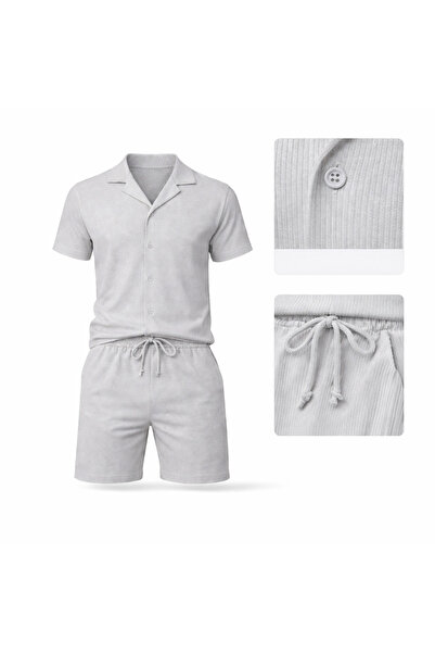 MARKATEM Feeling Ribbed Rib Fabric Shirt Shorts Set Summer Set of 2