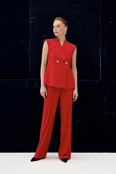 Sateen Anna Striped Trousers - Red