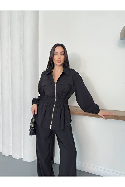 ZF BUTİK Women's Modern Zippered Jacket and Pants Set