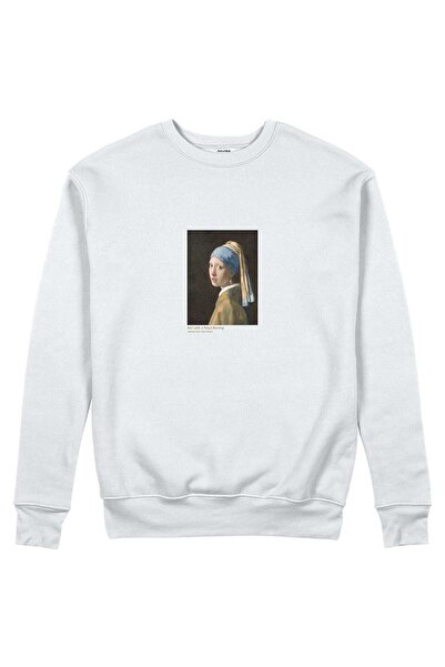 The Lucid Lab Girl's Sweatshirt with Pearl Earrings - White