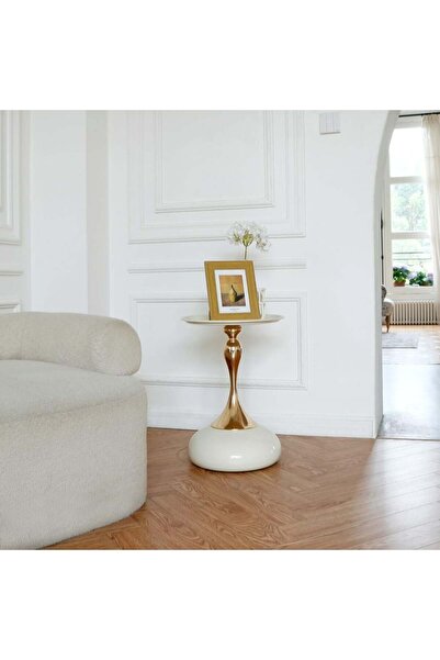 AWD Small Round Side Table, Accent Pedestal White Sofa Corner Table