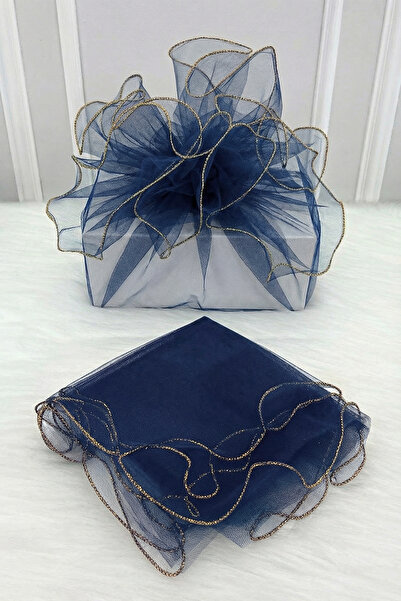 ZEYMERADE تول مزين باللون الأزرق الداكن مع حواف ذهبية، حقيبة هدايا للعروس وال...