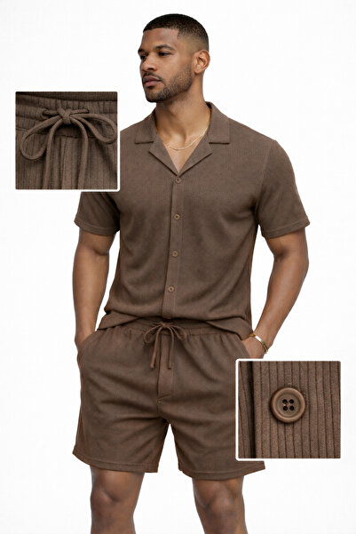 MARKATEM Feeling Ribbed Rib Fabric Shirt Shorts Set Summer Set of 2
