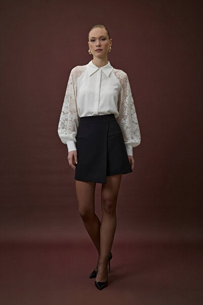 Sateen Talia Short Skirt - Black