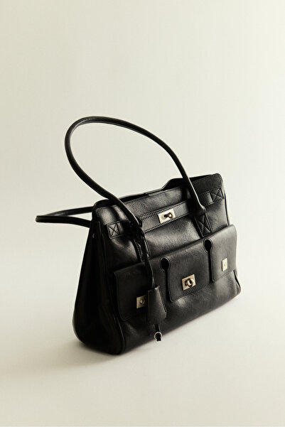 LUTVELIZADE Çanta 2610 - Metal Kilit Detaylı Siyah Kadın Çanta