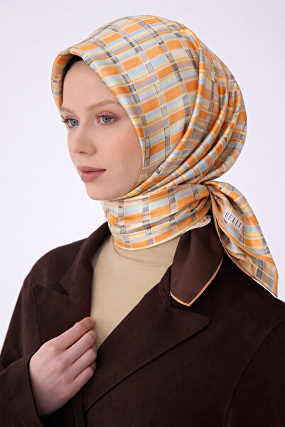 Belli Tivil Pure Silk Scarf 4302 - 81 Orange Geometric Pattern