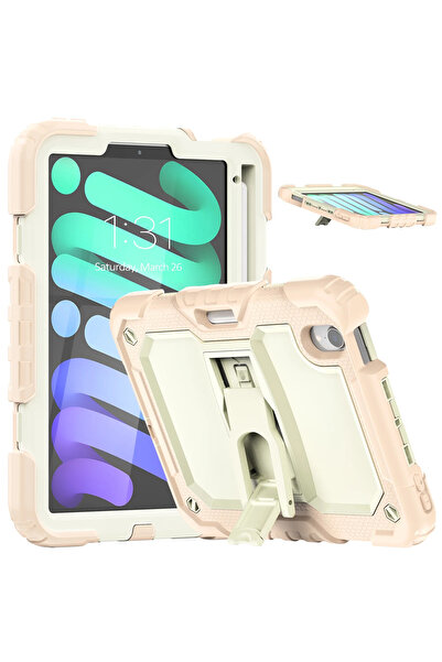 OEM iPad Mini 6 8.3 Case - Silicone, 3 Layers, 360 Rotating Stand, Belt Strap...