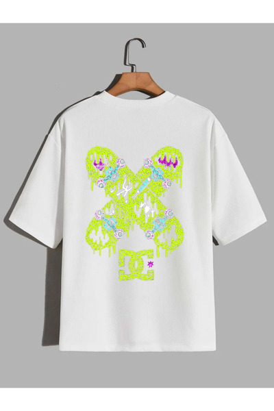 Rivox Unisex White Oversize T-Shirt Cotton Fabric Dc Printed