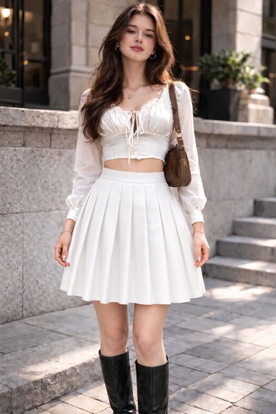 NSMLİFE Women's Mini Pleated White Skirt Suitable for Events, Daily Wear, and...