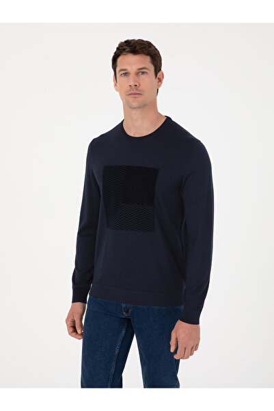Cacharel Navy Blue Slim Fit Wool Blend Crew Neck Knitwear Sweater 50311853-Vr033