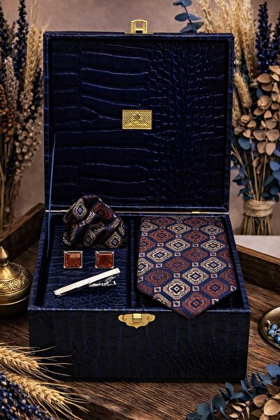 Kravatkolik Navy Blue Men's Gift Box - Tie, Handkerchief, Cufflinks, Tie Clip...