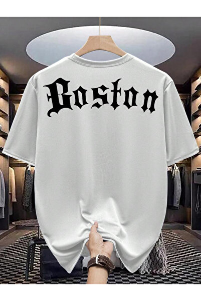 Rivox Unisex White Oversize T-Shirt Cotton Fabric Boston Printed