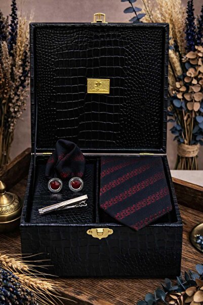 Kravatkolik Black Men's Gift Box - Tie, Handkerchief, Cufflinks, Tie Clip Set...