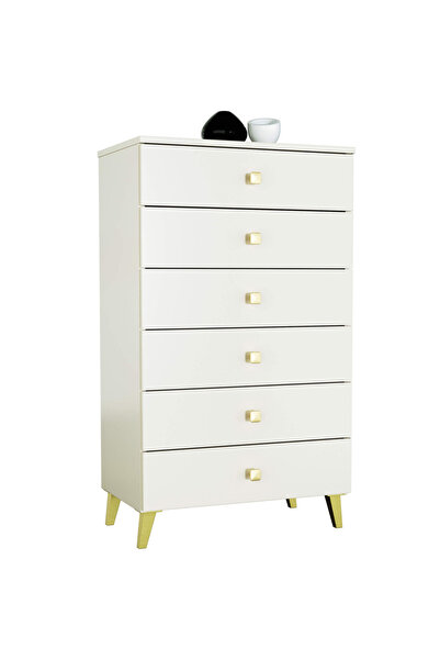 SERSIMO Comodă MOBI K-06, 6 sertare, 60x37x104 cm, bej cu auriu