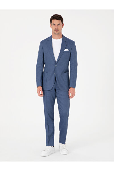 Cacharel بدلة إنديجو سليم فيت من مزيج الصوف والكتان بنمط دقيق 50325513-VR028
