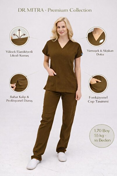 Dr. Mitra Uniformă maro din Lycra pentru asistentă medicală, costum chirurgic...