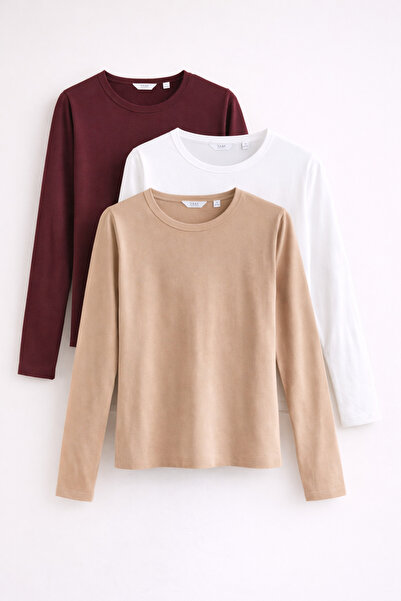 COMBİNE MİCHAİL Women's Long Sleeve Cotton Basic Slim Fit 3-Piece Blouse