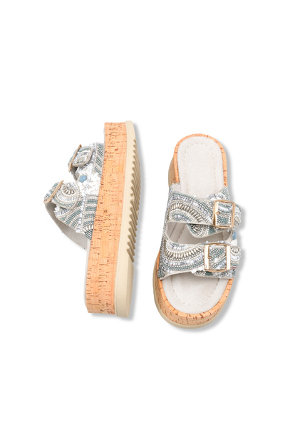 DELSOLERA Women's Natural Stone Look Colorful Bead Embellished Detailed Doubl...