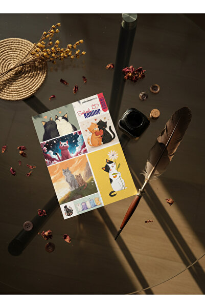 Ruhab Etiket Seti 3D Sevimli Kediler / Kuşe çıkartma /Yüksek Kalite/ Parlak /...