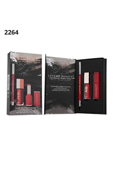 LOVEME BEAUTY مجموعة الشفاه الثلاثية لشفاه مخملية - أحمر كلاسيكي (محدد، روج م...